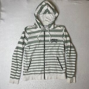 Quiksilver Mens Striped Full Zip Hoodie Green White N110910 Size Medium Y2K